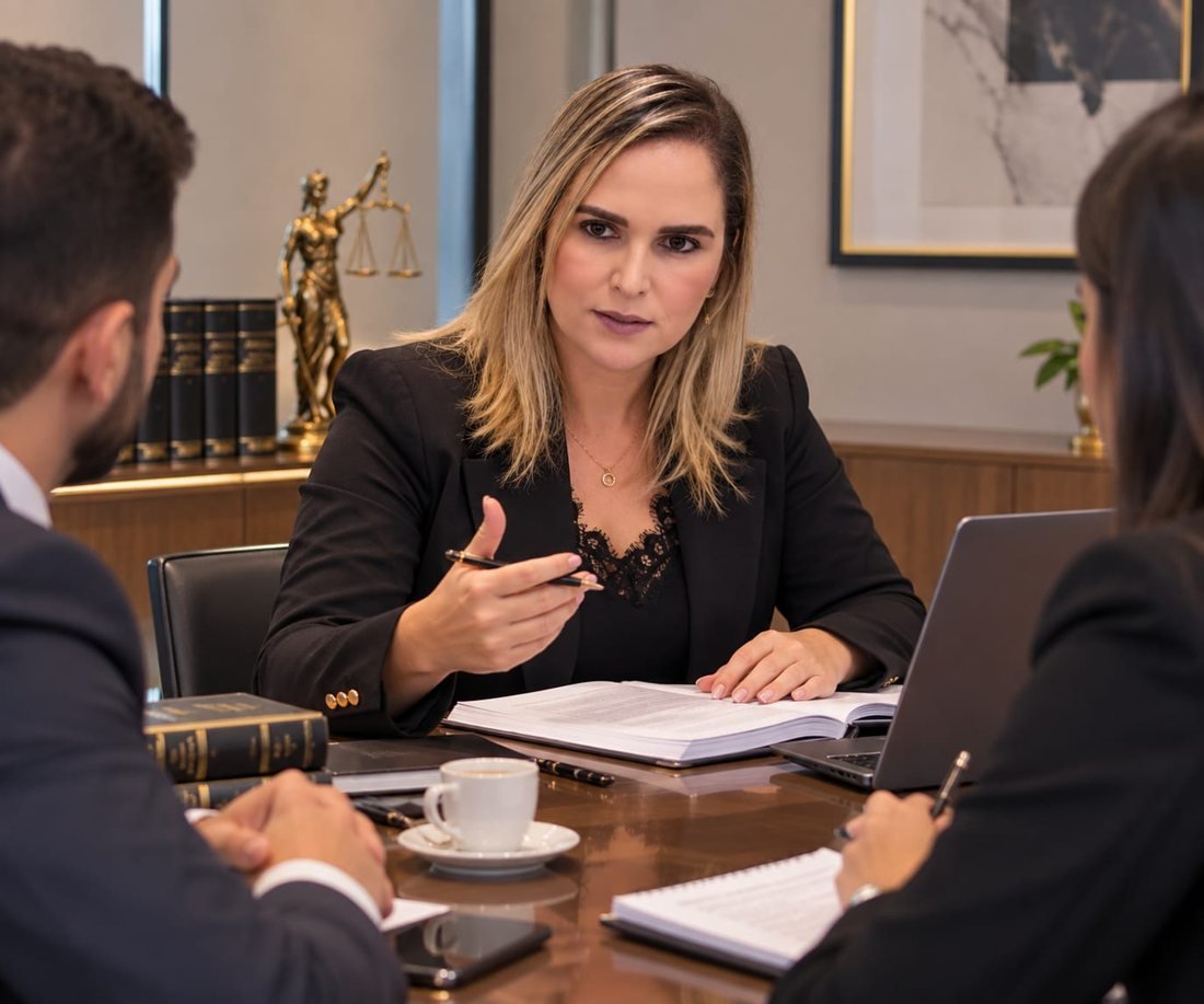 Dra. Daiana Ribeiro do Carmo de Oliveira em atendimento no escritório